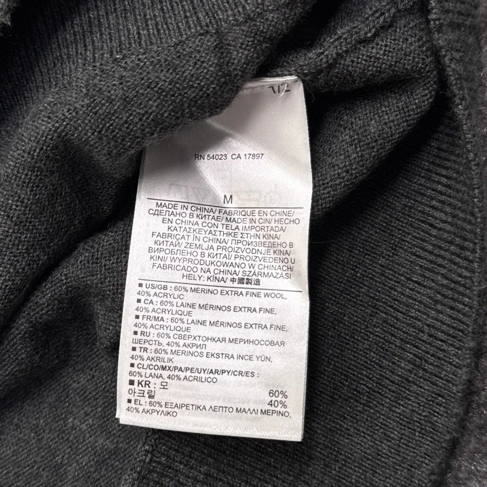 Banana Republic Merino Wool Sweater‎ Mens Size Medium Dark Gray 1/4 Zip Knit
